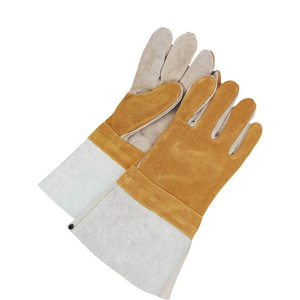 Bdg Welding Glove Split Leather Gauntlet Kevlar Sewn Gold, Shrink
